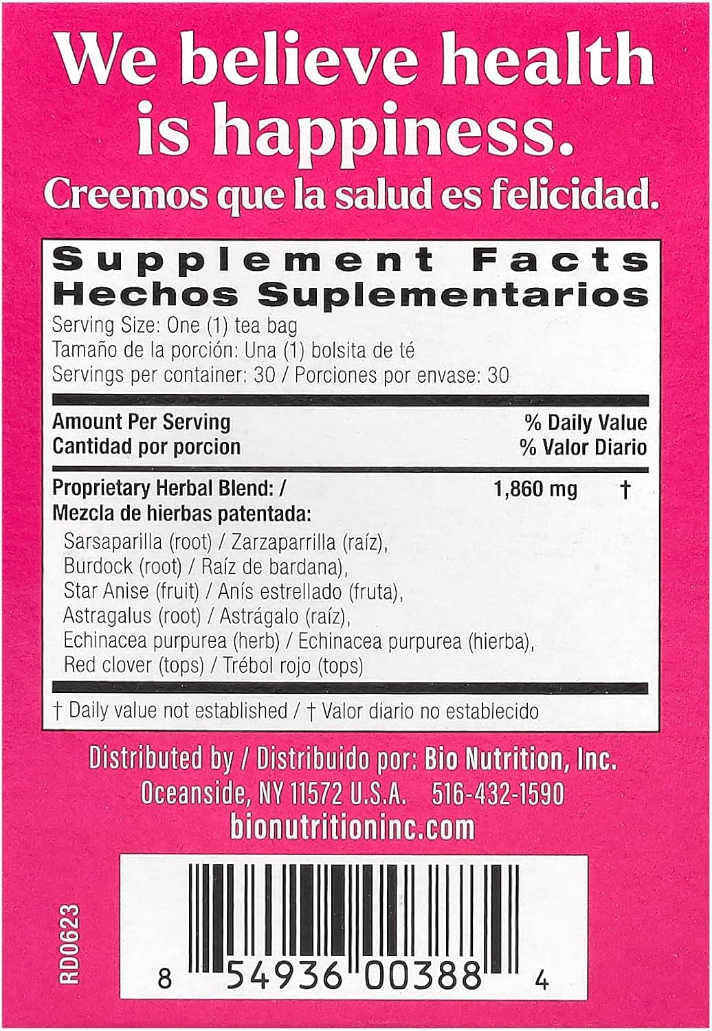 Bio Nutrition Lymph Support Tea, Caffeine Free, 30 Tea Bags, 2 Oz (56 G)