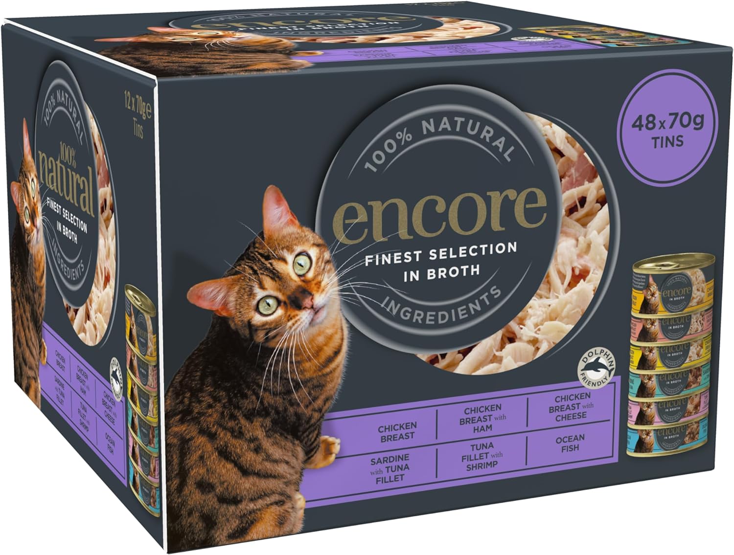 Encore 100% Natural Wet Cat Food, Multipack Chicken and Fish Selection in Broth 70 g Tins (Total of 48 Tins)?ENC4123