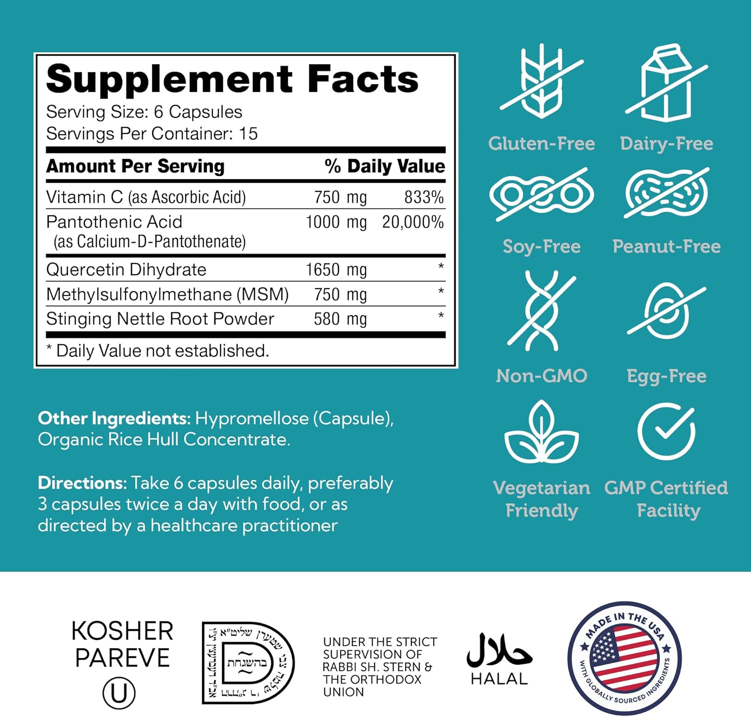 Zahler Allerbreez Immune System Support Formula With Vitamin C, Quercetin, Vitamin B5, Msm & Stinging Nettle - Seasonal & Year-Round Immune Support Supplement, Dhist Allergy Supplement (90 Capsules) : Health & Household