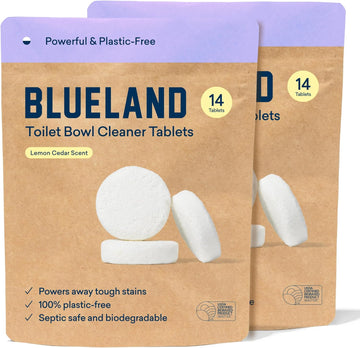 Blueland Toilet Bowl Cleaner Refills 2 Pack - Eco Friendly Products & Cleaning Supplies - No Harsh Chemicals, Plant-Based - Lemon Cedar - 28 Tablets