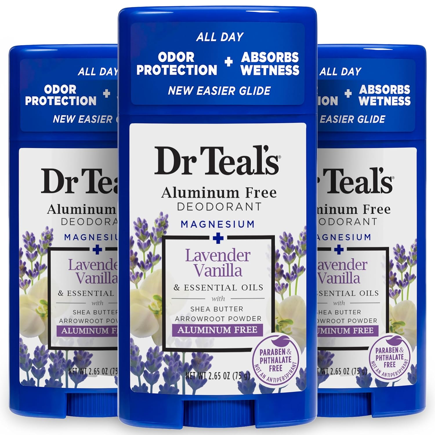 Dr Teal's Aluminum Free Deodorant, Lavender Vanilla with Essential Oils, 2.65 oz (Pack of 3)