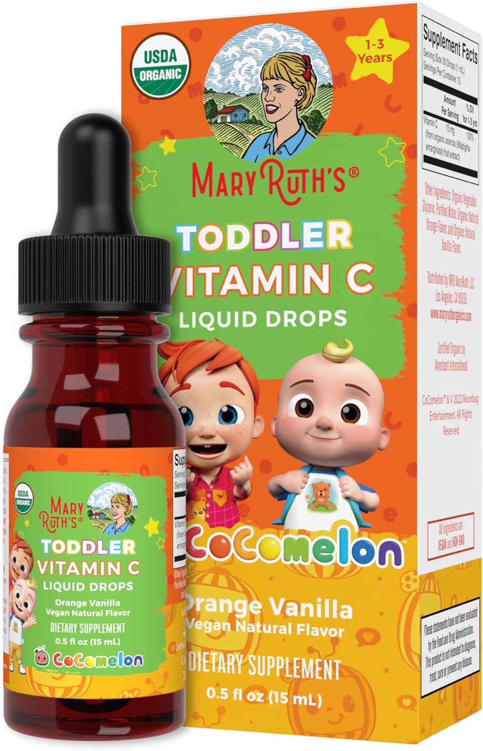 MaryRuth Organics | Cocomelon Kids Vitamin C Liquid Drops for Ages 4-13 Years | USDA Organic | Immune Support & Overall Health | Vegan, Non-GMO, Gluten Free | 30 Servings