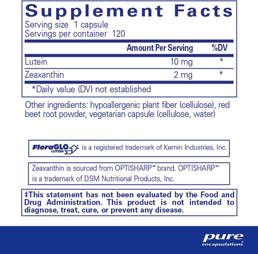 Pure Encapsulations Lutein & Zeaxanthin - Supports Overall Vision* - Maintains Macular Pigment & Eye Health* - Antioxidant Support* - Vegan-Friendly & Non-Gmo
