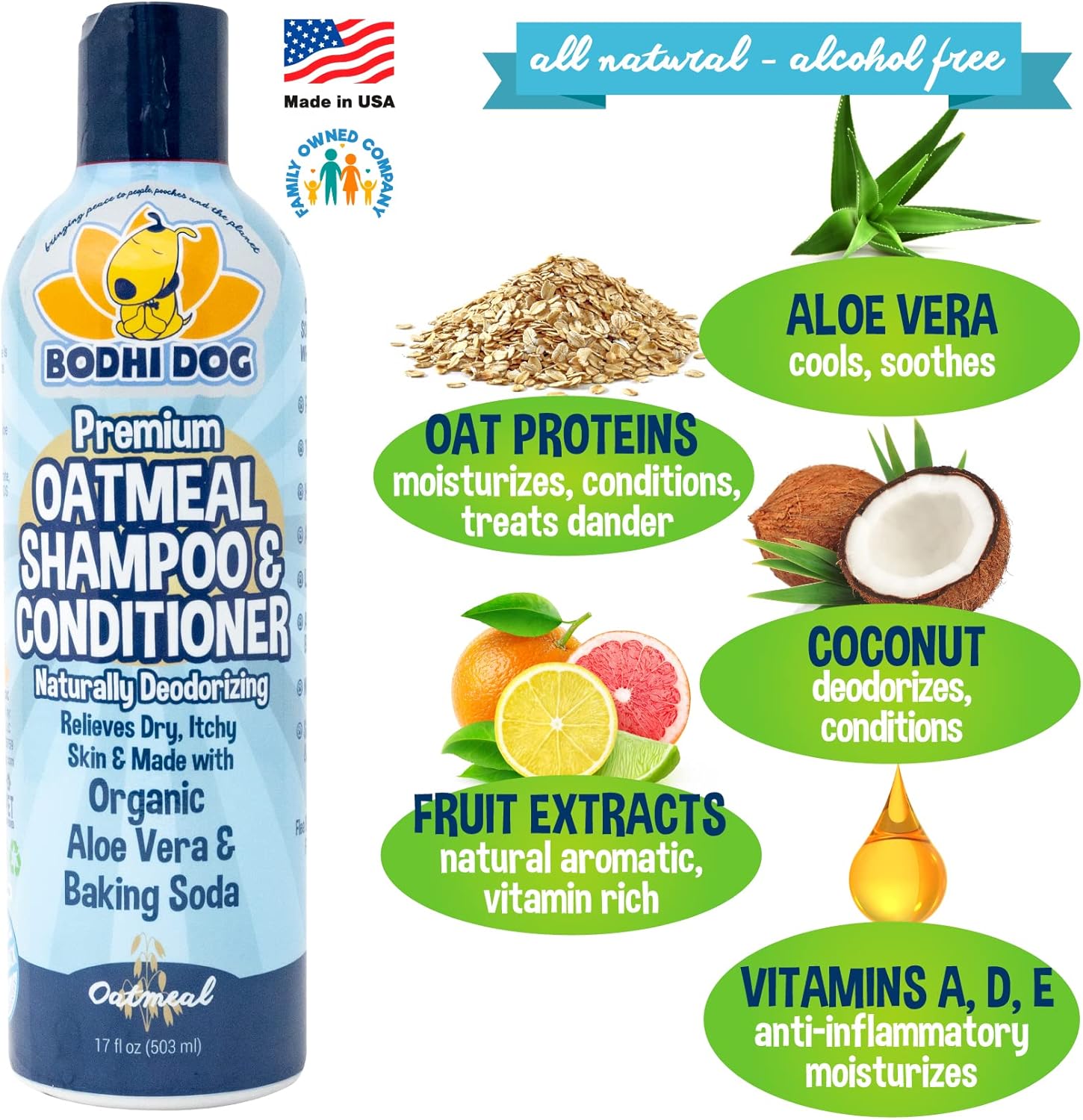 Bodhi Dog Oatmeal Shampoo & Conditioner | Naturally Deodorize Dogs, Cats & Pets with Organic Ingredients | Soothes and Moisturizes Dry, Itchy Skin | Vet Approved- Made in USA (Oatmeal, 17oz)