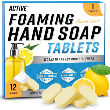 Foaming Hand Soap Tablet Refill - 12 Pack Eco Friendly Hand Wash Tablets, Zero Waste Handwash Concentrate - Equivalent To 96 Fl Oz Liquid (Fills 12 X 8 Fl Oz Refillable Foam Dispenser) - Lemon Scent