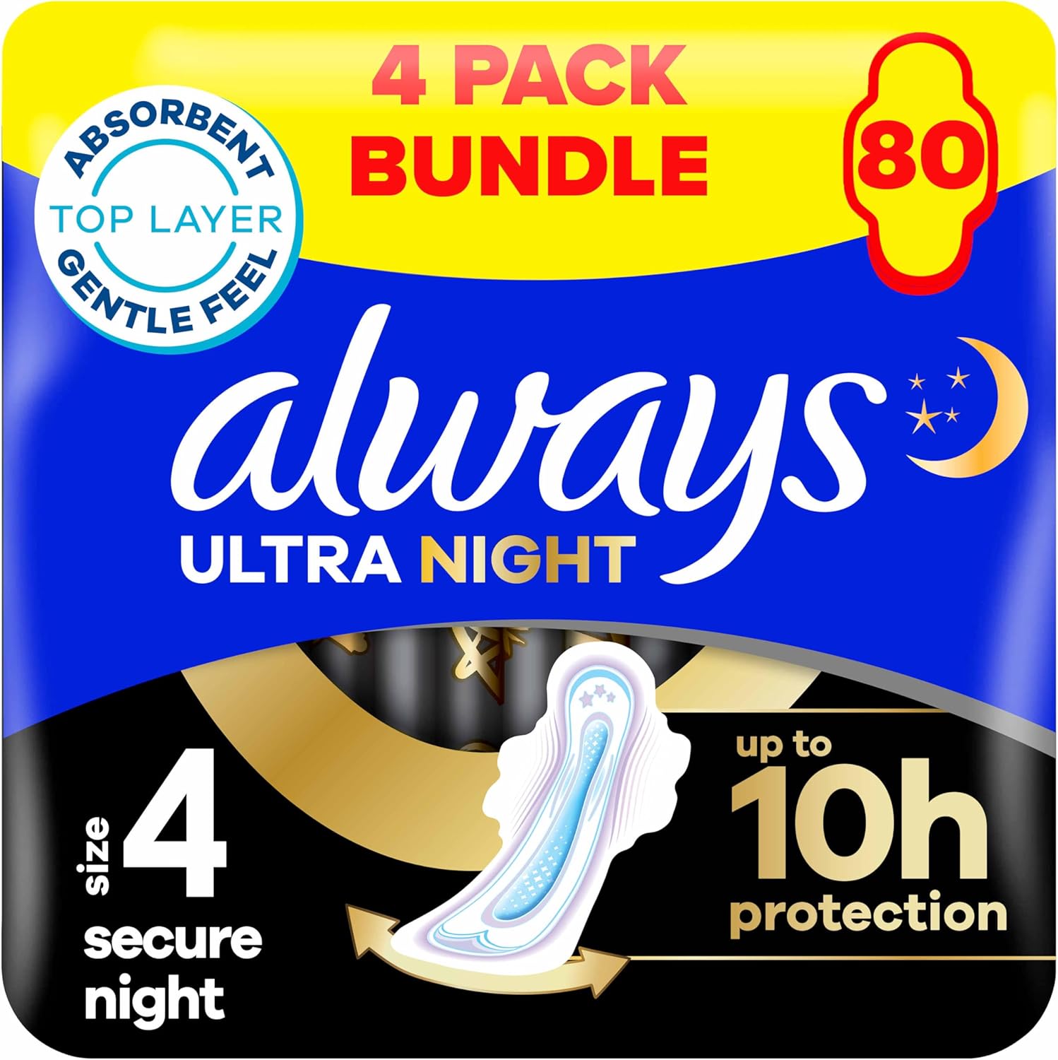 Always Ultra Sanitary Towels Secure Night With Wings (Size 4) 8Ct