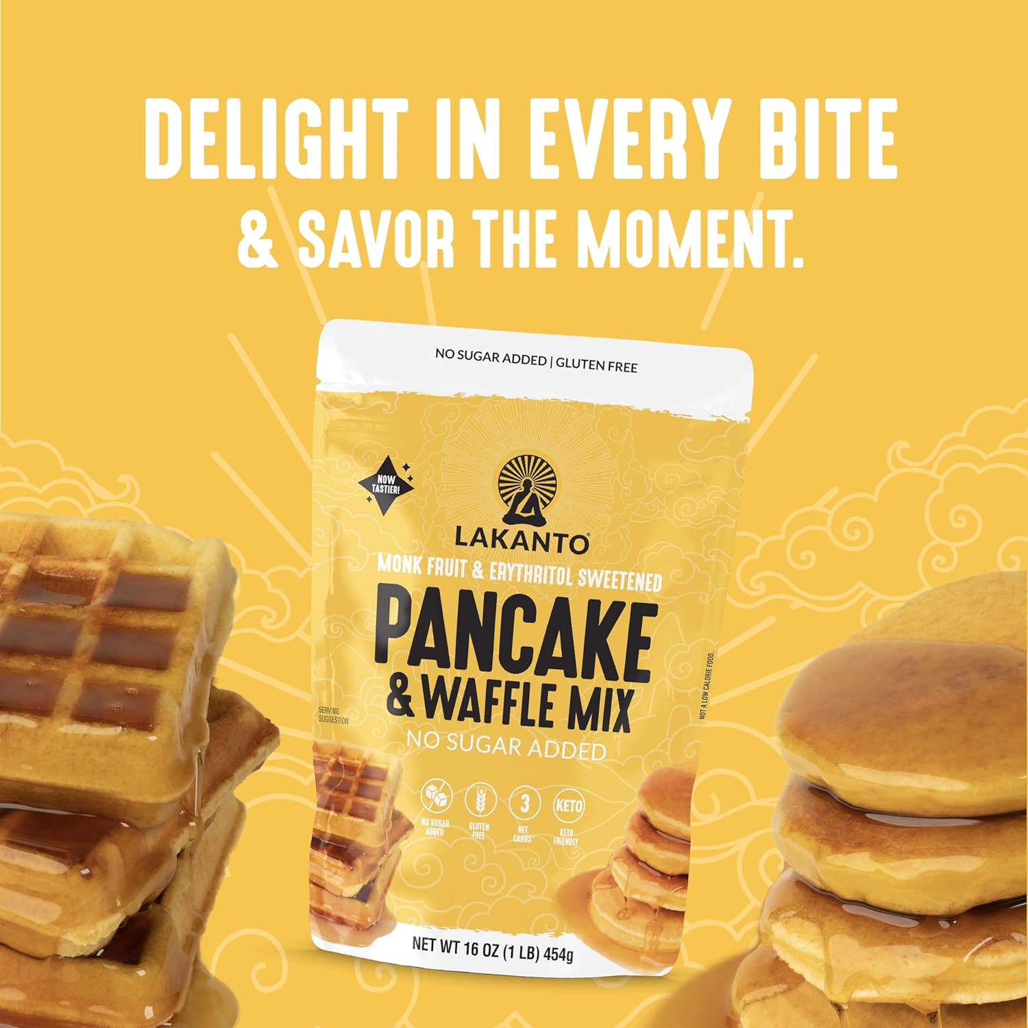Lakanto Pancake and Waffle Mix (Reformulated) - Sweetened with Monk Fruit Sweetener and Erythritol, Breakfast, No Added Sugar, Gluten Free, Keto Diet Friendly - 16 oz