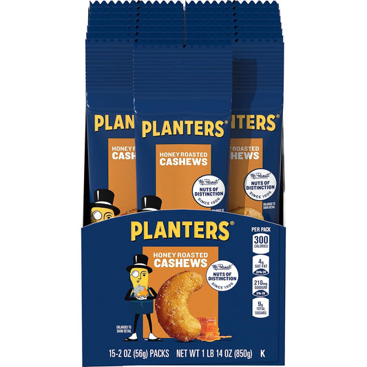 Planters Cashews Super Tube Nuts, Honey Roasted, 15-Count, 2 Ounce