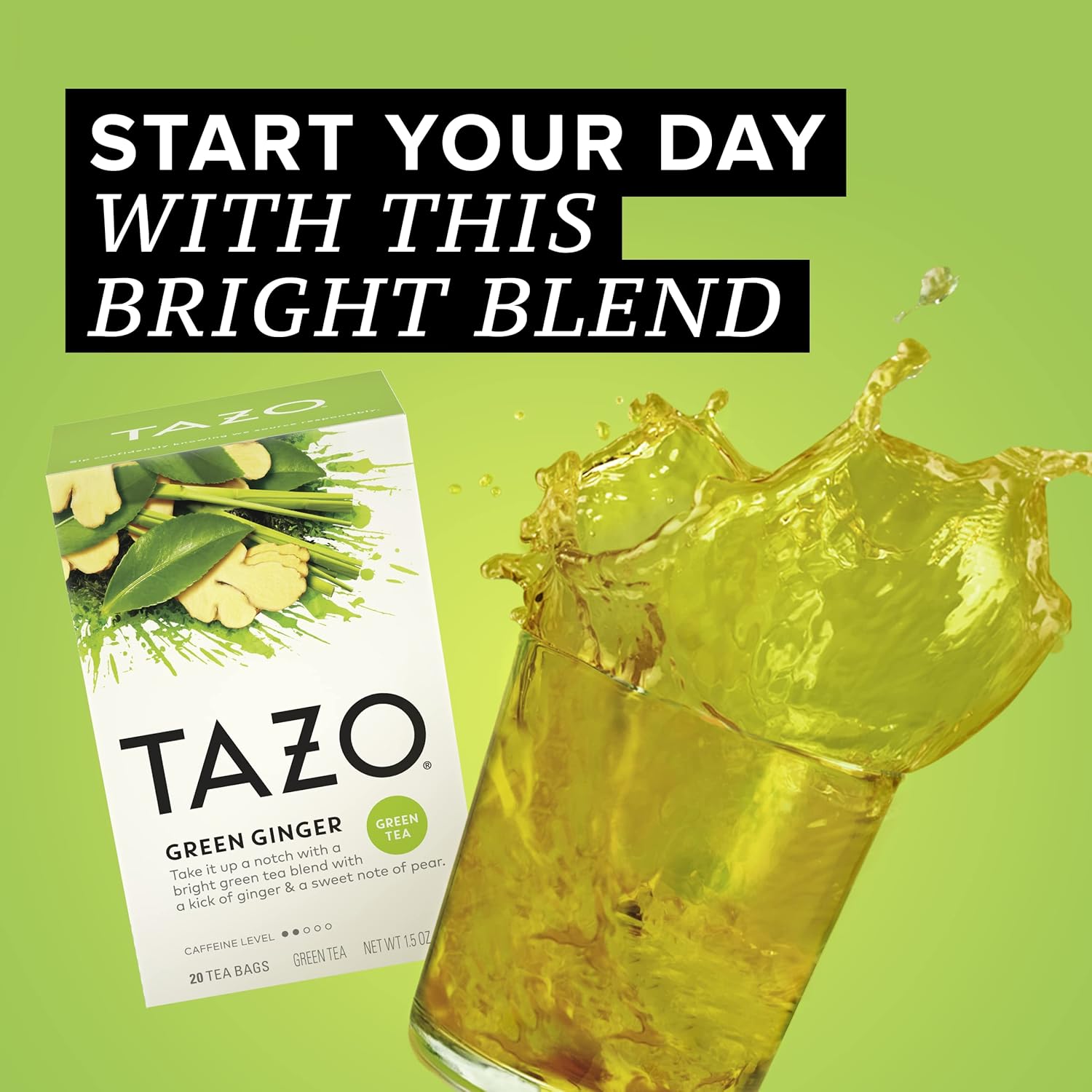 Tazo Tea Bags, Green Tea, Green Ginger, 20 Count (Pack Of 6)