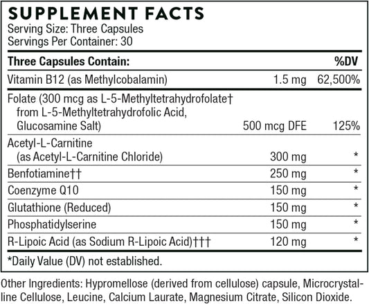 Thorne Nerve Support Complex (Formerly Neurochondria) - Neuroprotective Supplement for Nerve and Brain Support and Mitochondrial Health - 90 Capsules - 30 Servings