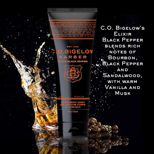 C.O. Bigelow Elixir Black Pepper No. 1609 Bourbon & Sandalwood Moisturizing Shampoo And Body Wash For Men, 8 Fl Oz