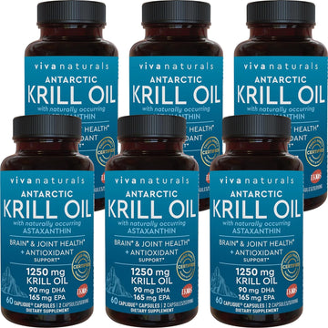 Antarctic Krill Oil 1250 Mg, Omega 3 Epa Dha And Astaxanthin, Joint Support And Brain Supplement With Antioxidant Properties, No Fishy Aftertaste (6 Pack)