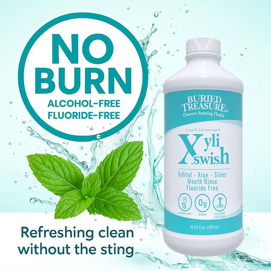 Xyli Swish - All Natural Formulated Nano Silver, Xylitol & Aloe Mouthwash - Alcohol And Fluoride Free - Oral Rinse To Fight Bad Breath & Dry Mouth - Peppermint Flavor - 16Oz