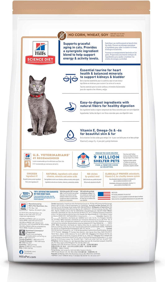 Hill'S Science Diet Adult 7+, Senior Adult 7+ Premium Nutrition, Dry Cat Food, No Corn, Wheat, Soy Chicken & Brown Rice, 7 Lb Bag