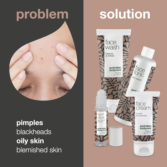 Australian Bodycare 4 Face Products - They Are Perfect For Spots, Pimples And Oily, Acne Prone Skin. With 100% Pure High Pharmaceutical Grade Australian Tea Tree Oil - Wash, Tonic, Cream & Spot Stick
