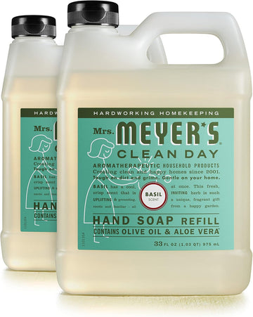 Mrs. Meyer'S Clean Day Hand Soap Refill, Made With Essential Oils, Biodegradable Formula, Basil, 33 Fl. Oz - Pack Of 2