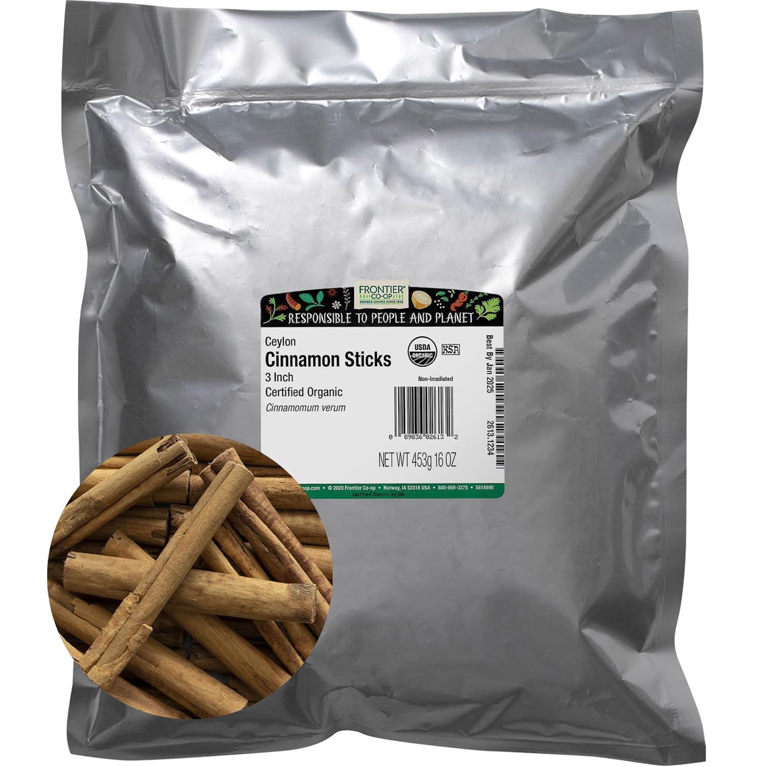 Frontier Co-Op Organic Ceylon Cinnamon Sticks 3" 1Lb - Bulk Cinnamon Sticks For Crafts, Drinks, Holiday Recipes, Cinnamon Powder And More