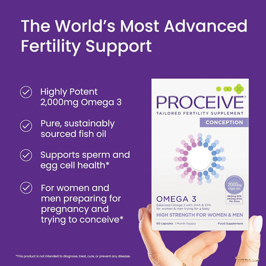 Proceive Omega 3 Conception For Men & Women Trying For A Baby - Epa & Dha High Strength Pure Fish Oil Tablets - 60 Capsules - 2000Mg Fish Oil Per Dose - Sustainably Sourced, No Pcbs, No Heavy Metals