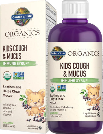 Garden Of Life Organics Elderberry & Zinc For Children'S Immune Support, Kids Cough & Mucus Immune Syrup With Ivy Leaf, Vitamin C And Echinacea, Alcohol-Free, No Added Sugars, 3.92 Fl Oz