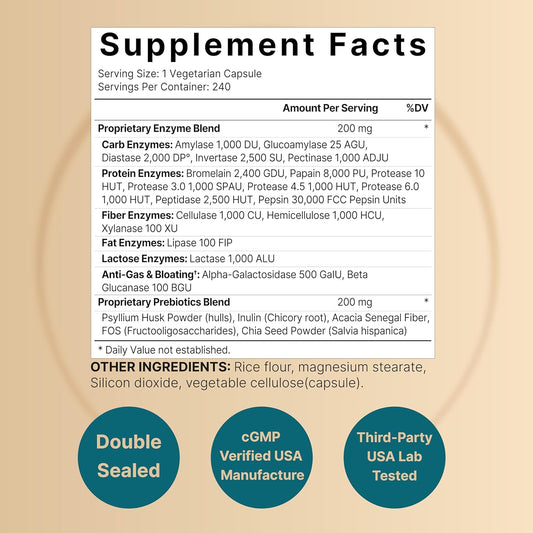 Naturebell Digestive Enzymes With Probiotics And Prebiotics, 240 Veggie Capsules | Gut & Digestive Health Support – 20 Enzyme & 5 Prebiotic Pancreatic Complex | Non-Gmo, Vegan Friendly