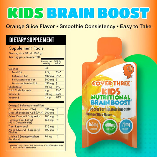 Cover Three Supplements for Kids Brain Supplement Smoothie, Omega 3 Li