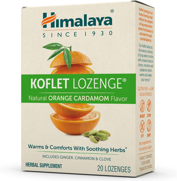 Himalaya Koflet Lozenges, Orange Cardamom Flavor, Natural Herbal Cough Drop For Warming Relief And Soothing Throat Comfort, 130 Mg, 20 Lozenges