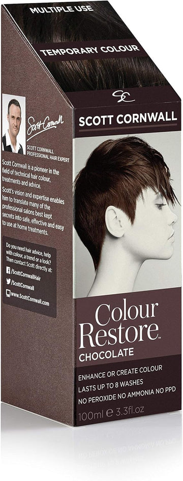 Scott Cornwall Colour Restore Chocolate Temporary Dye - Restores And Creates Rich Glossy Chocolate Tones - Ppd Peroxide Free Vegan Friendly Deep Conditioner Grey Cover Touchup For Dark Brunette Bases