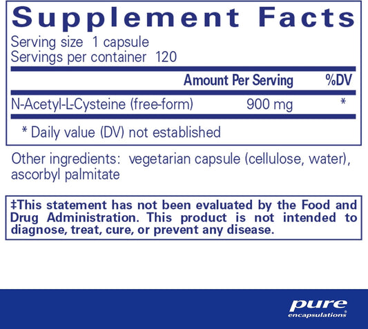 Pure Encapsulations NAC 900 mg - N-Acetyl Cysteine Amino Acid Supplement for Lung & Immune Support, Liver & Antioxidants* - 120 Capsules