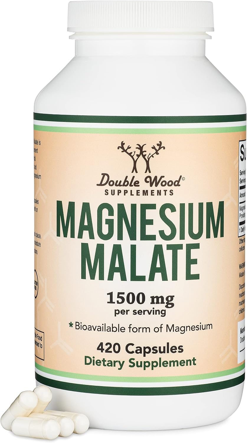 Magnesium Malate Capsules (420 Count) - 1,500Mg Per Serving (Magnesium Bonded To Malic Acid), Third Party Tested, Vegan Friendly, Gluten Free By Double Wood Supplements
