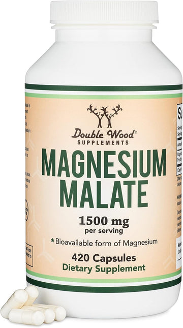 Magnesium Malate Capsules (420 Count) - 1,500Mg Per Serving (Magnesium Bonded To Malic Acid), Third Party Tested, Vegan Friendly, Gluten Free By Double Wood Supplements
