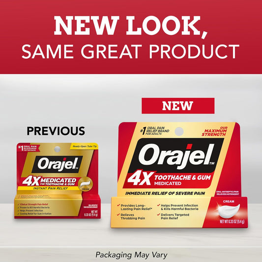 Orajel 4X For Toothache & Gum Pain: Severe Cream Tube 0.33Oz- From Oral Pain Relief Brand