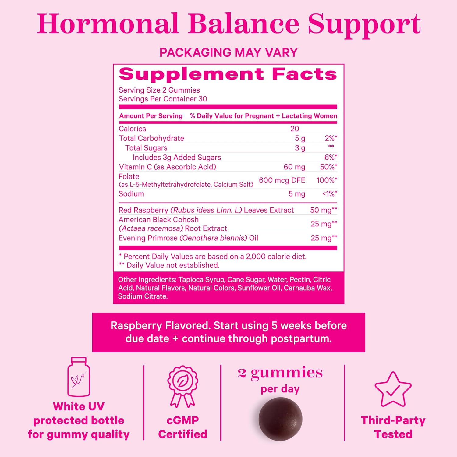 Pink Stork Red Raspberry Leaf Gummies - Evening Primrose Oil + Black Cohosh for Hormone Balance - Third Trimester Labor Prep + Postpartum Essentials - 60 Vegan Gummy Supplements, Non-GMO : Health & Household