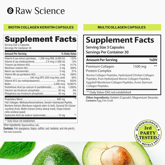 S Raw Science Vitamins For Hair, Skin, And Nail — Biotin & Collagen Drops 30000Mcg 2Oz And Multi Collagen Capsules 150Pcs