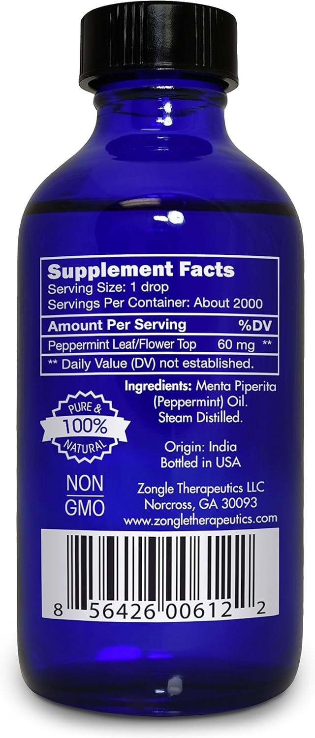 Pure Peppermint Oil by Zongle – 100% Pure Natural, Therapeutic & Food Grade for Baking, Hair, Diffuser, Skin, Edible, Beard, Cooking, Candy, Ingestion, Stomach, Digestion, Teeth, Oral Use– 4 OZ : Health & Household