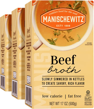 Manischewitz Beef Broth 17oz (3 Pack), Flavorful, Kettle Cooked, and Slowly Simmered