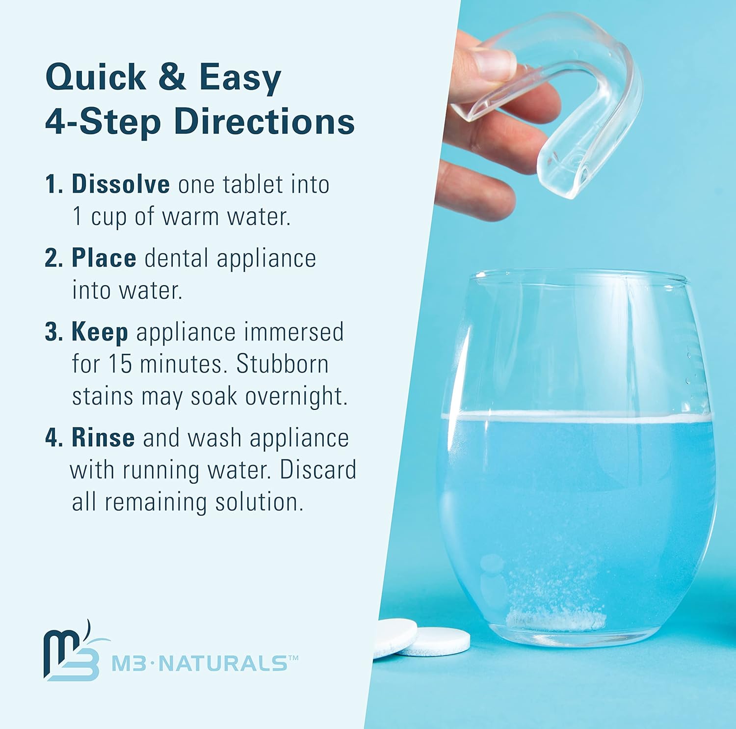 M3 Naturals Retainer Cleaner And Soak Container, No-Mess Cleaning Tablets With Universal Denture Bath Case And Strainer, Multipurpose, For Mouth Guard Stains, Odor, And Plaque : Everything Else