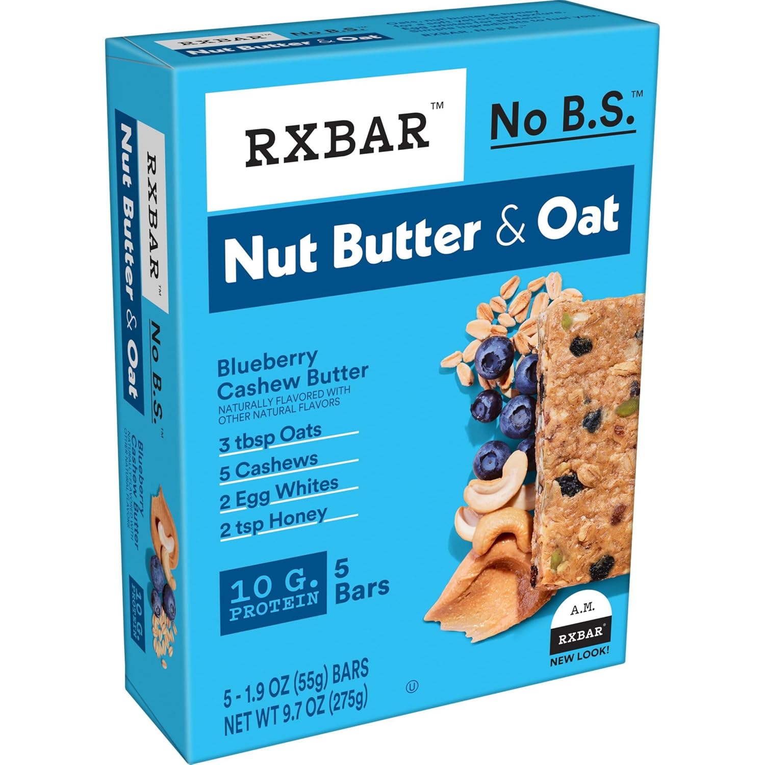 RXBAR Nut Butter and Oat Protein Bars, Protein Snacks, Snack Bars, Blueberry Cashew Butter (6 Boxes, 30 Bars)