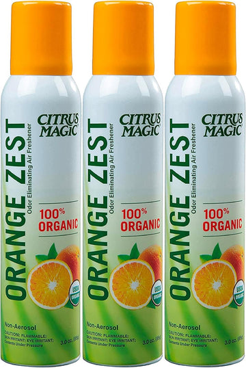 Citrus Magic Organic Natural Odor Eliminating Air Freshener Spray, Orange Zest, 3-Ounce, Pack of 3