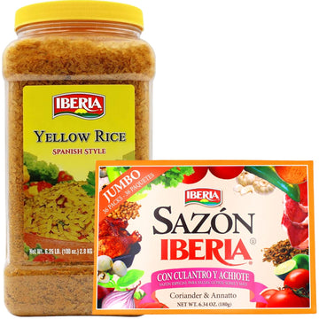 Iberia Yellow Rice 6.25 lb. Bulk Spanish Style Seasoned Rice + Sazon Iberia Jumbo Pack with Coriander and Achiote 6.34 Oz 36 Packs : Everything Else