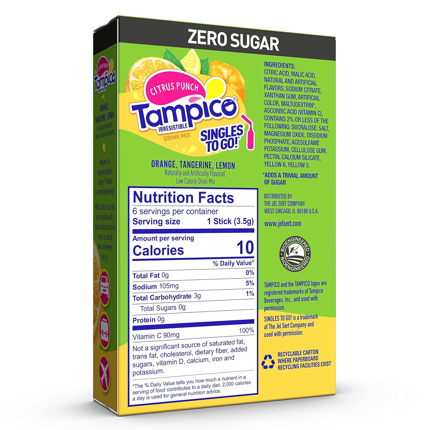 Tampico Singles To Go Drink Mix Packets,Citrus Punch, Zero Sugar, Low Calorie, 100% Dv Of Vitamin C Per Serving, Convenient, On-The-Go Water Enhancers, 6 Count (Pack - 12)