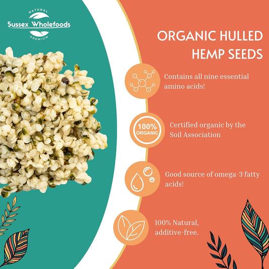 Sussex Wholefoods: Organic Hulled Hemp Seeds 500G - Pure, Protein-Rich Superfood Snack
