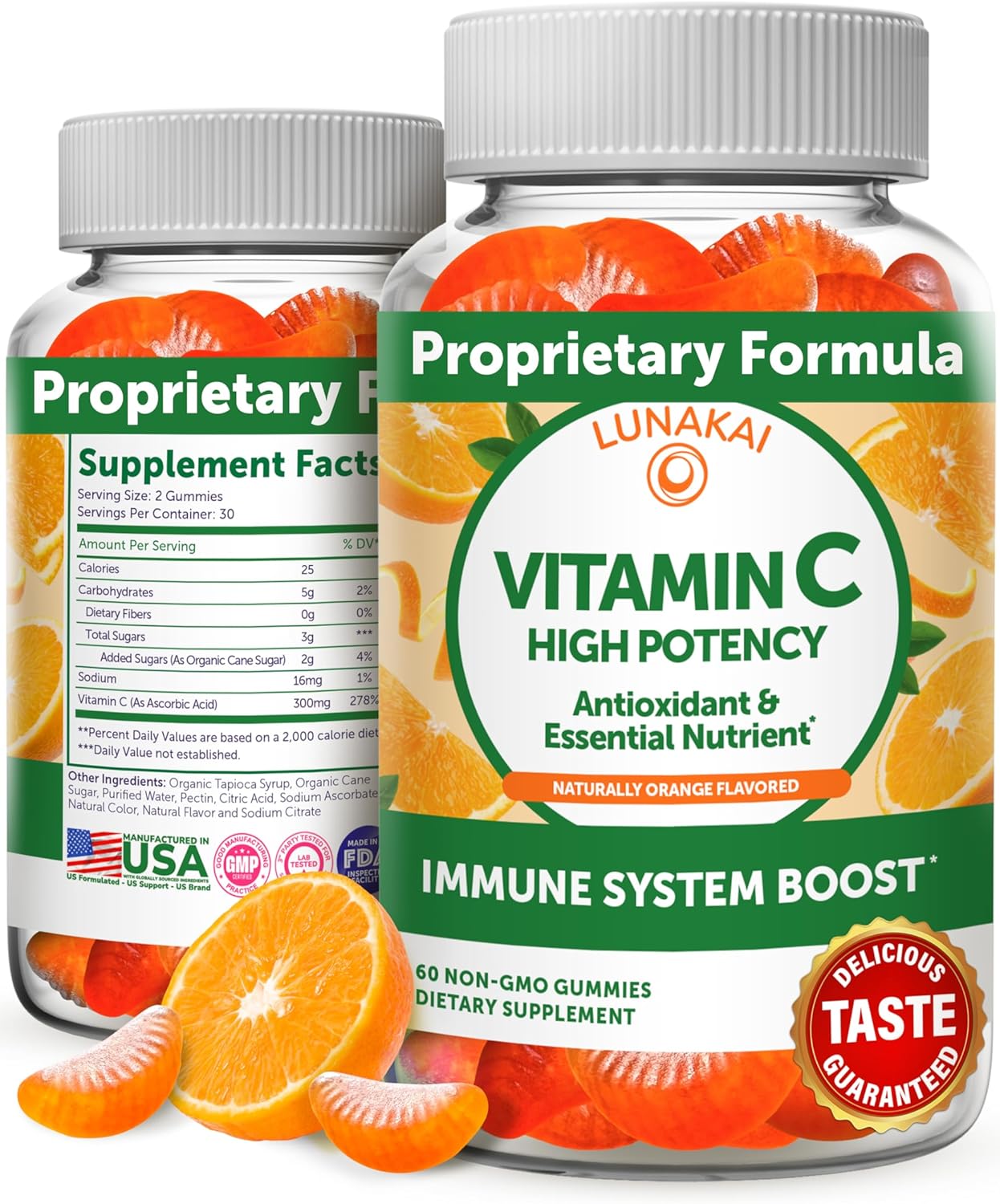 Vitamin C Gummies for Adults and Kids - Tastiest Proprietary Formula - 300mg Organic, NON-GMO, Vegan Vitamin C Chewable Supplement Gummy - Adult, Children, Toddler - Supports Overall Health - 60 Count