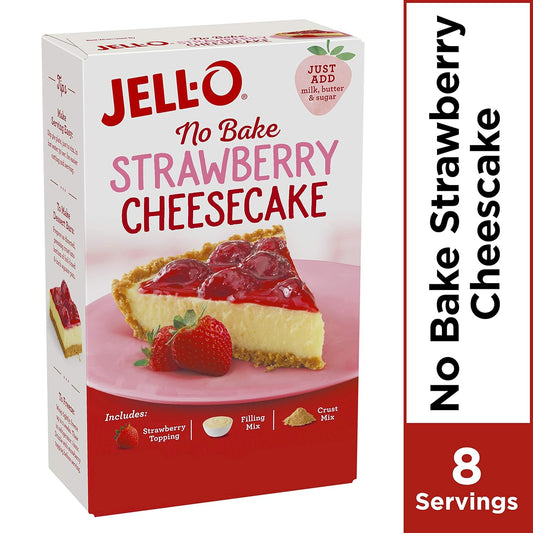 Jell-O No Bake Strawberry Cheesecake Dessert Kit With Strawberry Topping (Filling Mix & Crust Mix, 6 Ct Pack, 19.6 Oz Boxes)