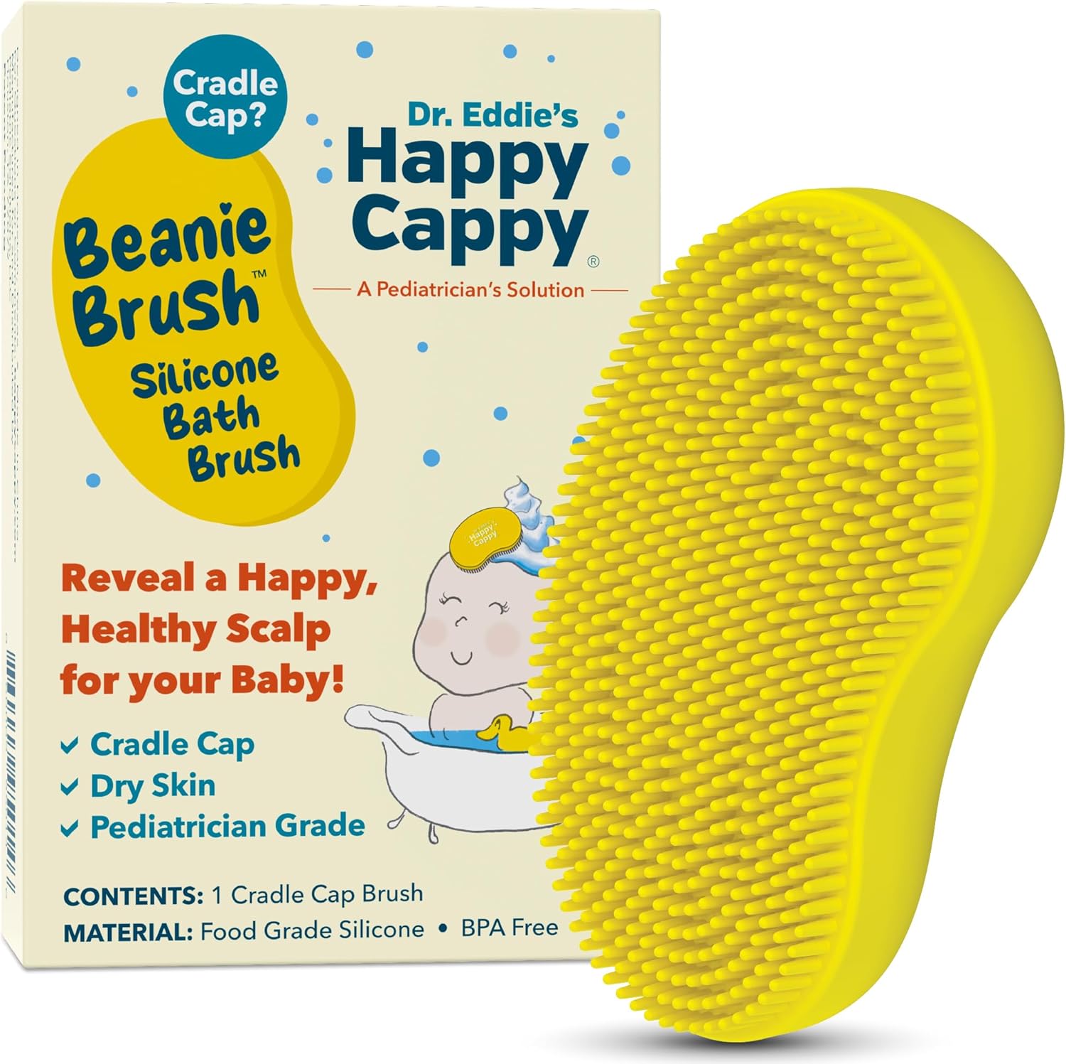 Happy Cappy Beanie Brush - A Pediatrician'S Solution For Babies, Soothes Cradle Cap, Dry Skin - Food Grade Silicone Cradle Cap Brush, Gentle, Safe, Bpa Free