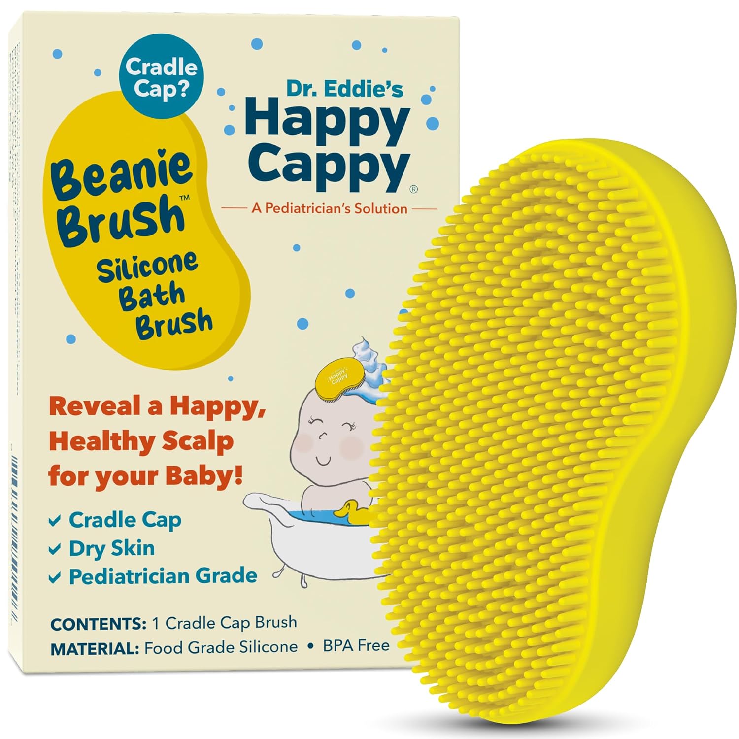 Happy Cappy Beanie Brush - Cradle Cap Brush For Babies, Dry Skin Care, Gentle Exfoliating Baby Scalp Scrubber For Bathing, Helps Dandruff And Flakes, Food Grade Silicone, Bpa Free