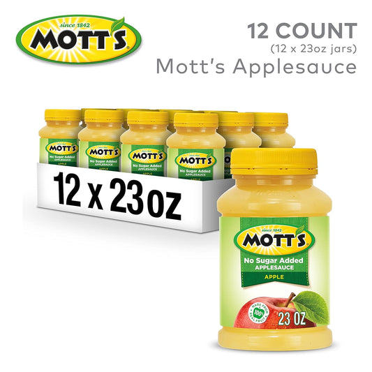 Mott'S No Sugar Added Applesauce, 23 Oz Jar (Pack Of 12), Good Source Of Vitamin C, No Artificial Flavors