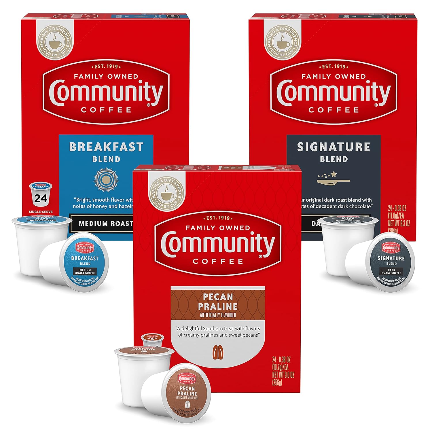 Community Coffee Variety Pack 72 Count Coffee Pods, Medium, Dark Roast And Flavored, Compatible With Keurig 2.0 K-Cup Brewers, 24 Count (Pack Of 3)