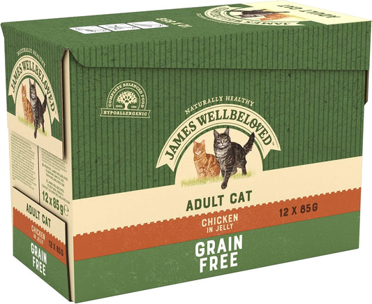 James Wellbeloved Adult Grain-Free Chicken in Jelly 12 Pouches, Hypoallergenic Wet Cat Food, Pack of 1 (12x85 g)?8410136019470