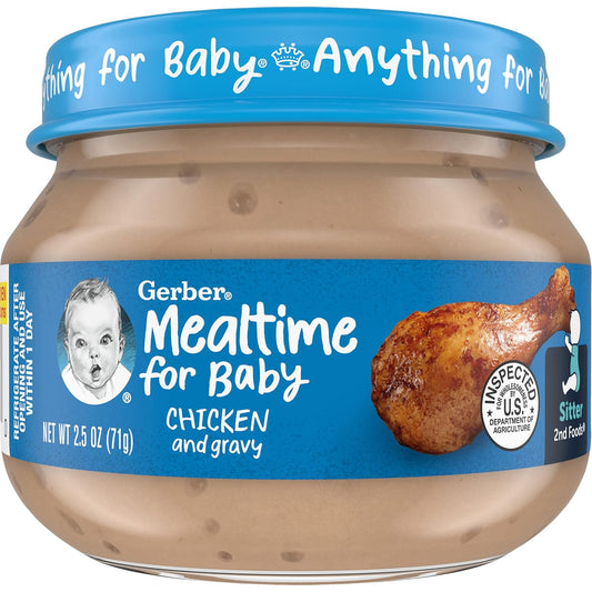 Gerber Mealtime For Baby 2Nd Foods Baby Food Jar, Chicken & Gravy, Non-Gmo Pureed Baby Food With Essential Nutrients, 2.5-Ounce Glass Jar (Pack Of 20 Jars)