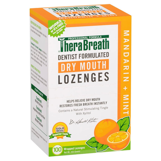 TheraBreath Dry Mouth ZINC Lozenges, Mandarin Mint Flavor, 100 Lozenges